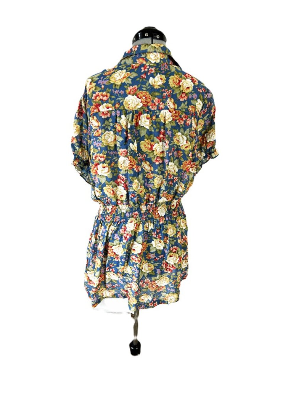 Ruched Floral Button Up Shirt Dress 3X Short - Picture 4 of 5